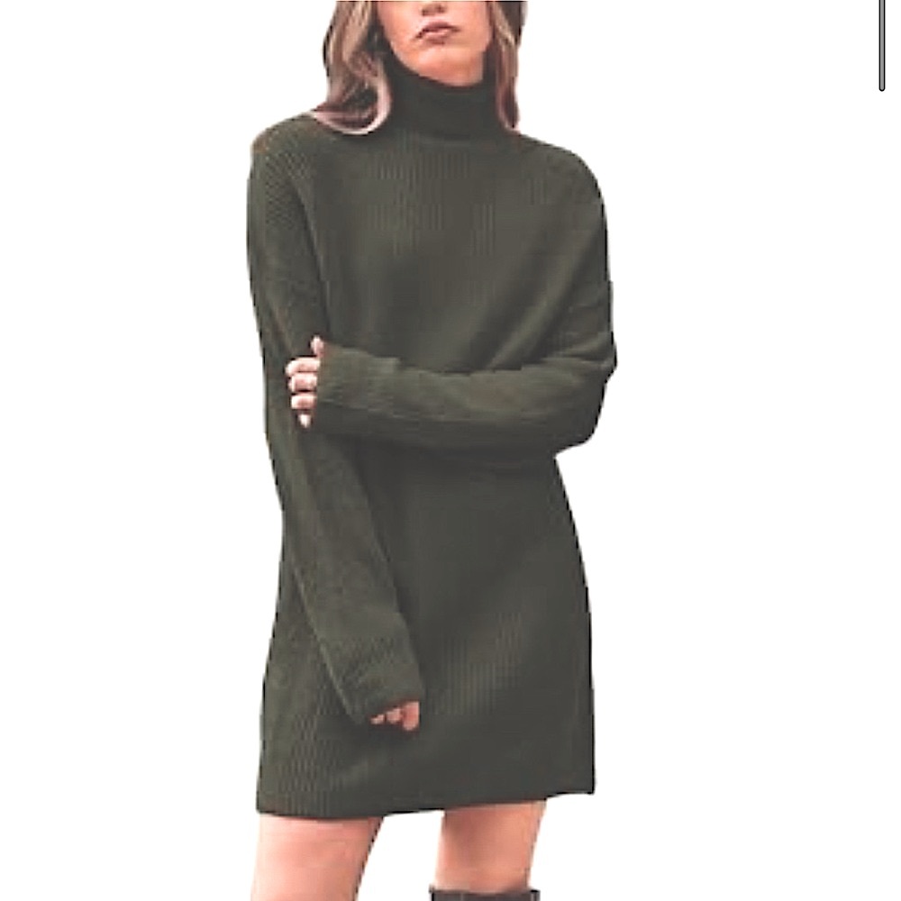 BTFBM Pullover Sweater Dress, Soft Ribbed Knit Fabric,Size:Medium Army Green,NWT
